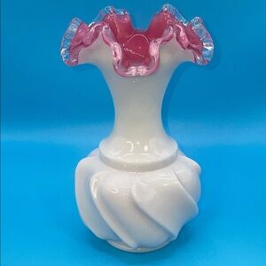 Fenton Peach Crest Blow Cased Pink White Glass Vase